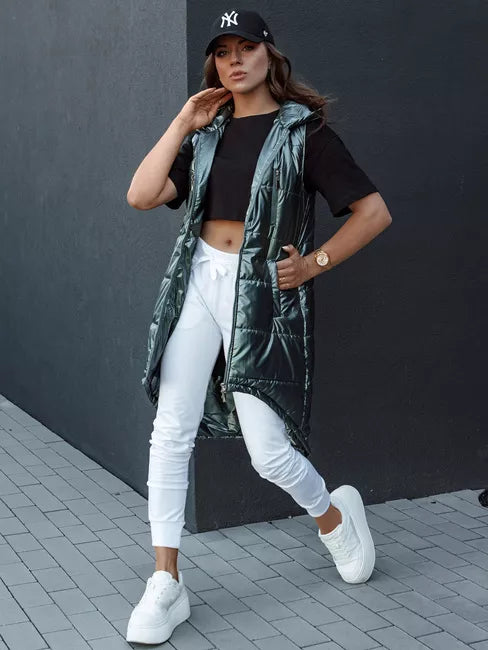 Women's green long vest Meris 