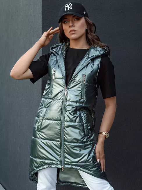 Women's green long vest Meris 