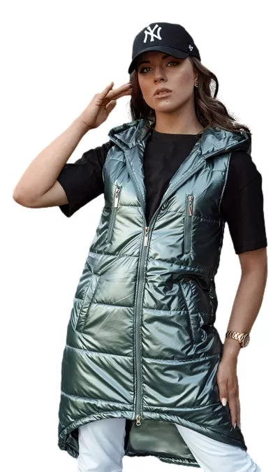 Women's green long vest Meris 