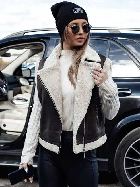 Women's dark brown vest with fur Wool