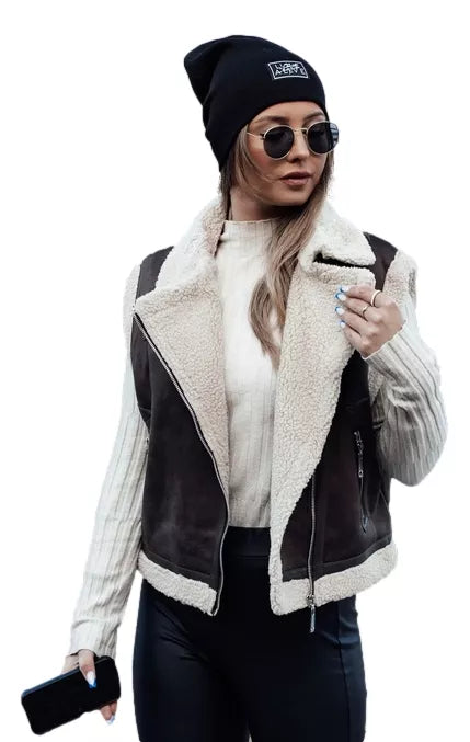 Women's dark brown vest with fur Wool