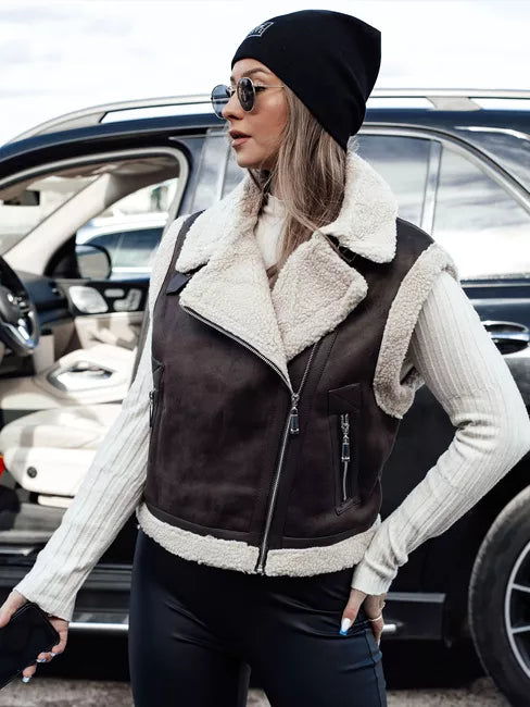 Women's dark brown vest with fur Wool