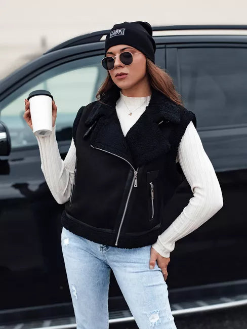 Women's black vest with fur Wool