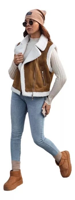 Women's brown vest with fur Wool