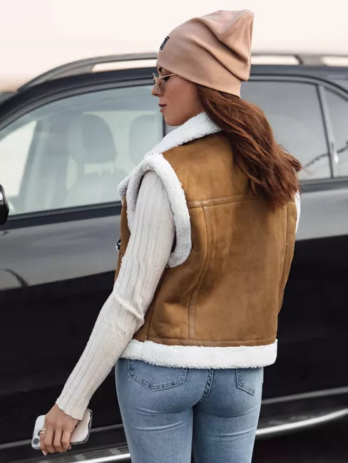 Women's brown vest with fur Wool