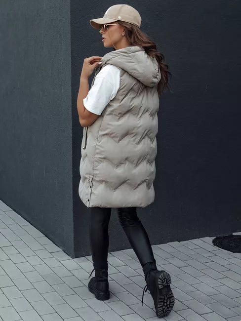 Women's quilted brown hooded vest Lily