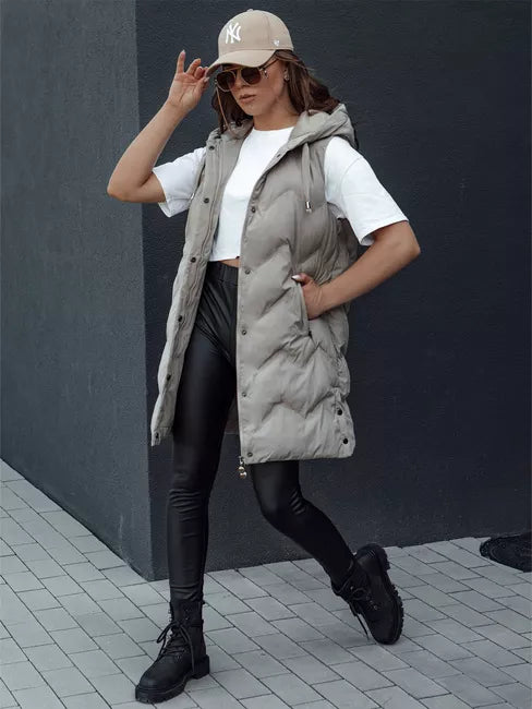Women's quilted brown hooded vest Lily