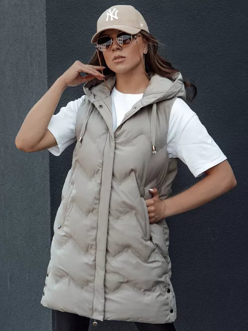 Women's quilted brown hooded vest Lily