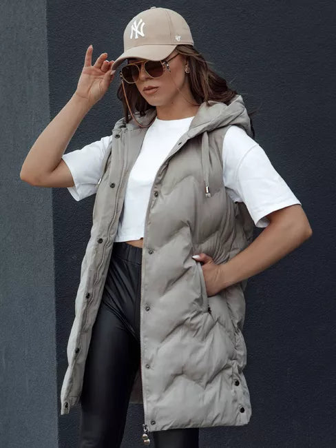 Women's quilted brown hooded vest Lily