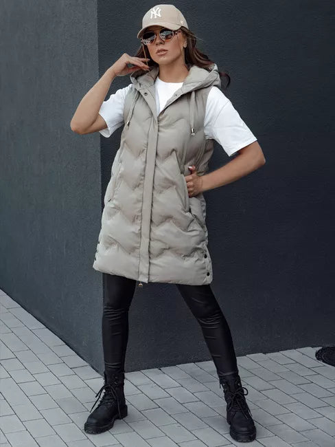 Women's quilted brown hooded vest Lily
