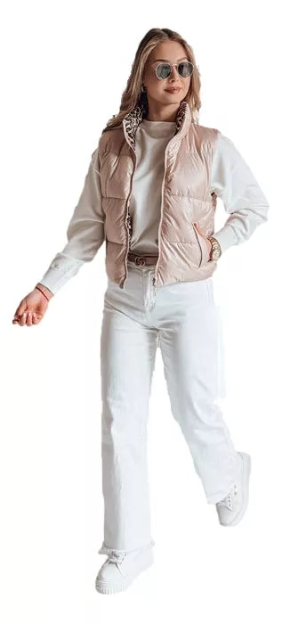 Women's light pink reversible vest Puff