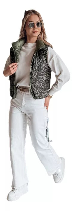 Women's green reversible vest Puff