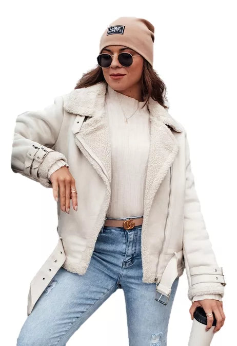 Women's white jacket with fur Lever