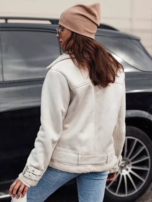 Women's white jacket with fur Lever