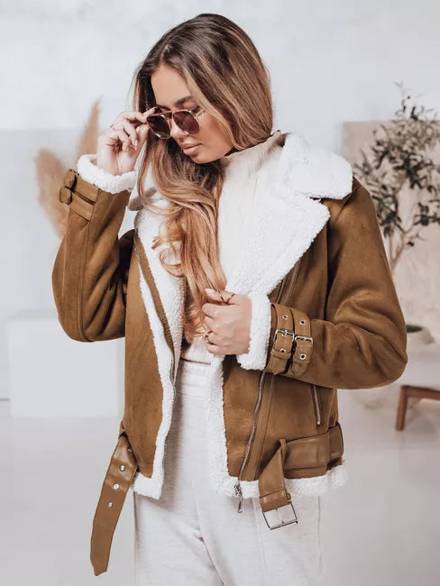 Women's brown jacket with fur Lever
