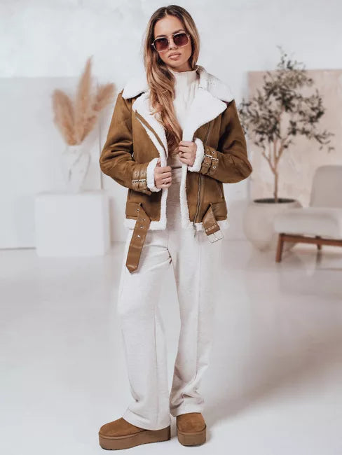 Women's brown jacket with fur Lever