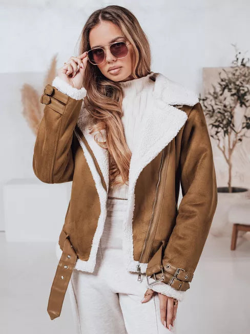 Women's brown jacket with fur Lever