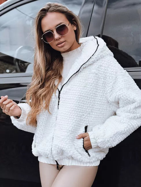 Women's white fur jacket with hood Jules