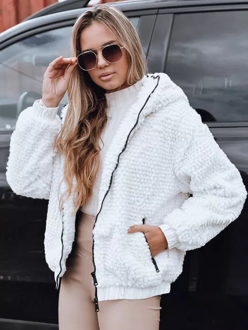 Women's white fur jacket with hood Jules
