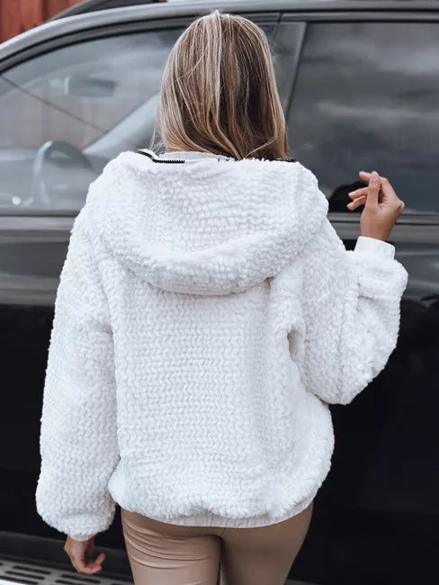 Women's white fur jacket with hood Jules