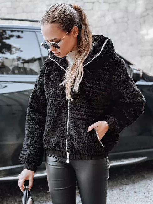 Women's black fur jacket with hood Jules