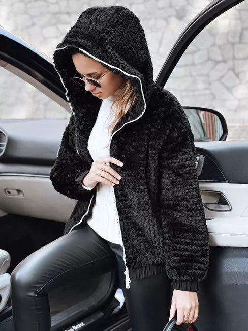 Women's black fur jacket with hood Jules