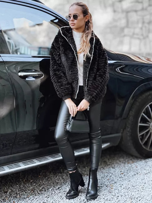 Women's black fur jacket with hood Jules