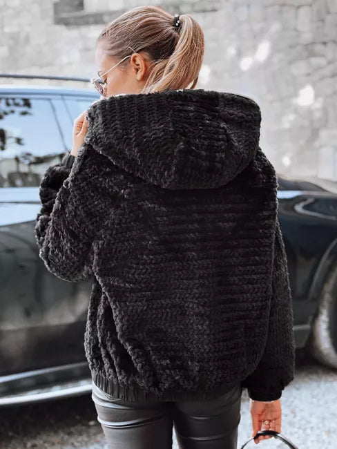 Women's black fur jacket with hood Jules