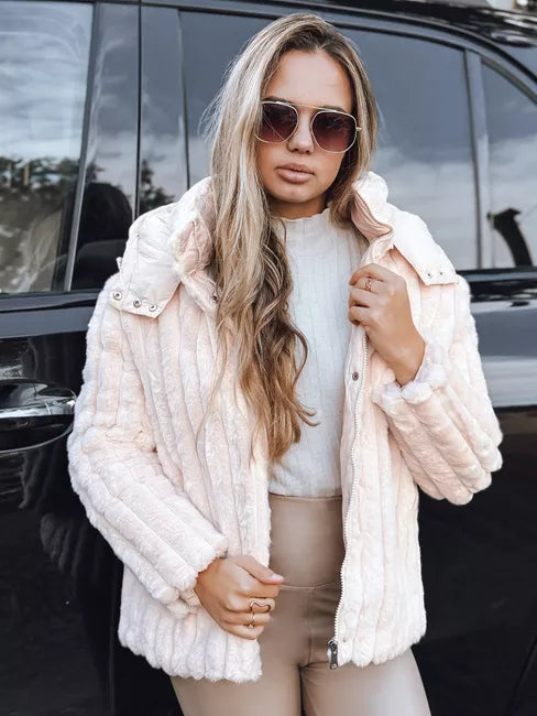 Women's brown fur jacket with hood Marly