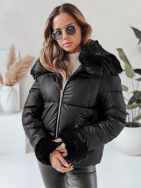 Women's black short jacket with fur Flora