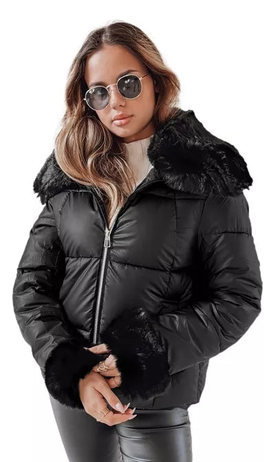 Women's black short jacket with fur Flora