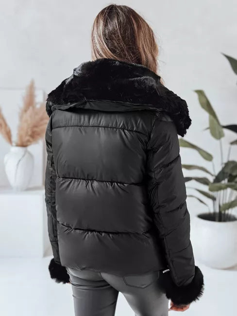 Women's black short jacket with fur Flora