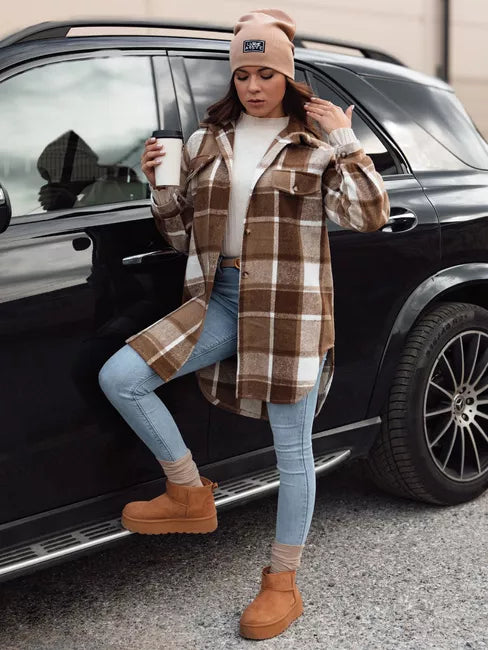 Women's brown shirt-style jacket Plaidify 