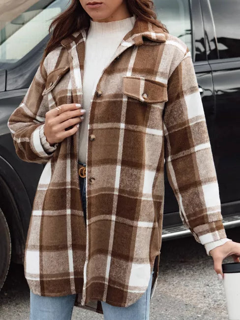Women's brown shirt-style jacket Plaidify 
