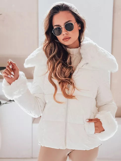 Women's white short jacket with fur Flora