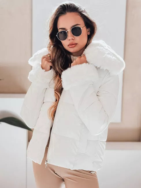 Women's white short jacket with fur Flora