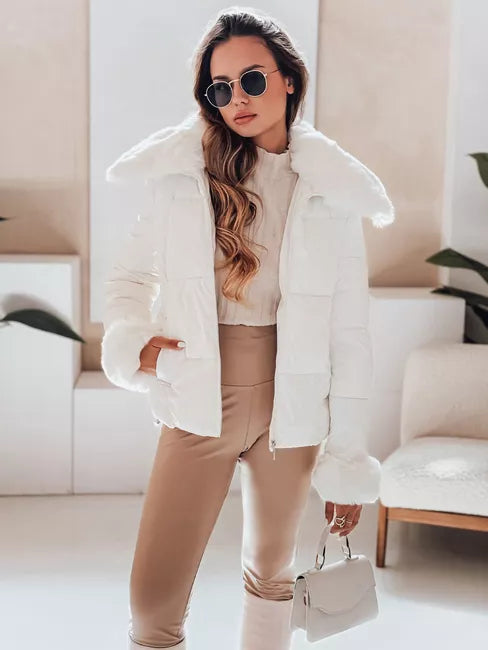 Women's white short jacket with fur Flora