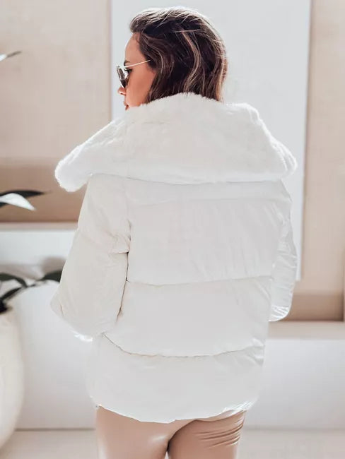 Women's white short jacket with fur Flora