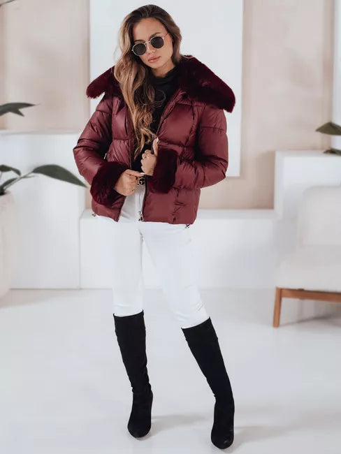 Women's burgundy short jacket with fur Flora