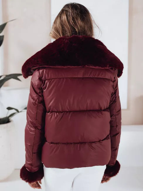 Women's burgundy short jacket with fur Flora