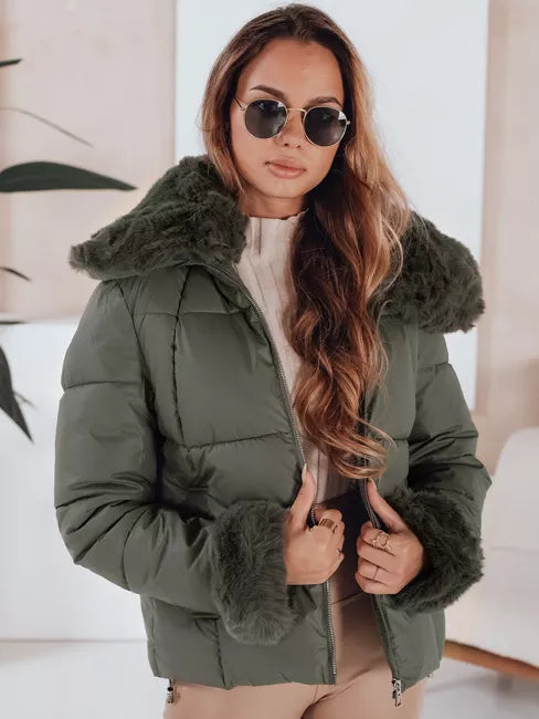 Women's green short jacket with fur Flora