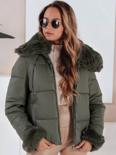 Women's green short jacket with fur Flora