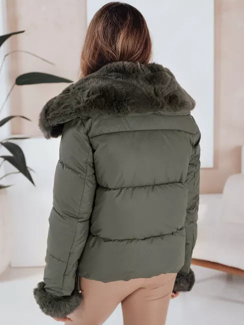 Women's green short jacket with fur Flora