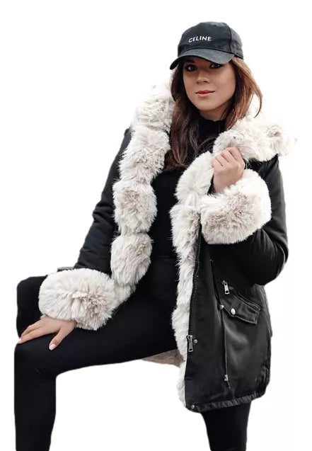 Women's black jacket with brown fur Gibon