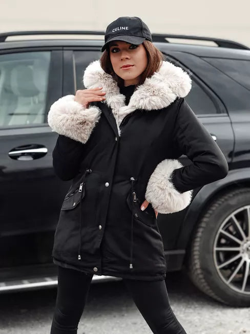Women's black jacket with brown fur Gibon