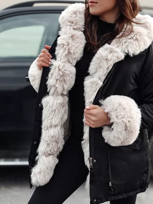 Women's black jacket with brown fur Gibon