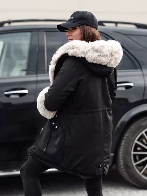 Women's black jacket with brown fur Gibon