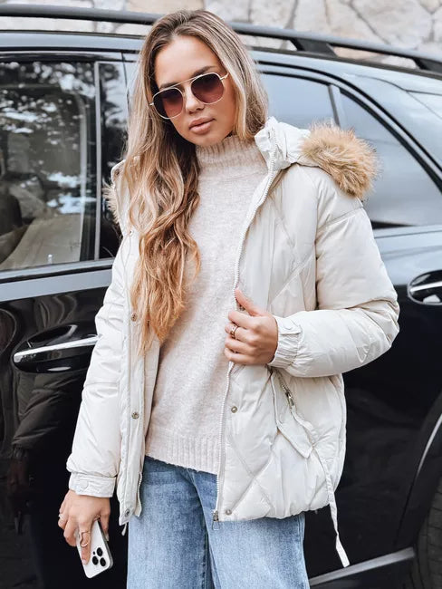 Women's white winter jacket with hood Mari