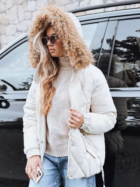 Women's white winter jacket with hood Mari