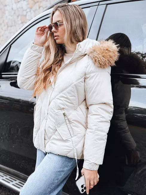 Women's white winter jacket with hood Mari